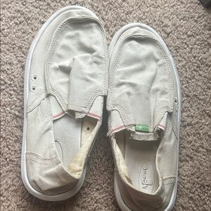 Sanuk Beige Canvas Slip-On Shoes